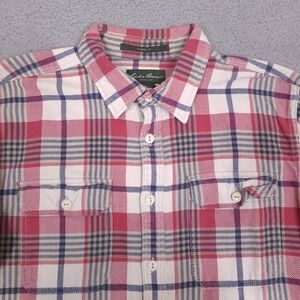 Eddie Bauer Flannel Shirt‎ Mens Medium Classic Fit Plaid Red White Cotton